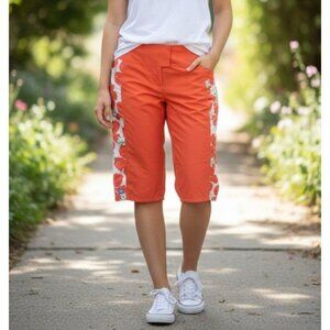 Carve Designs Womens Capri Pants Size 4 Floral Print Orange & Gray